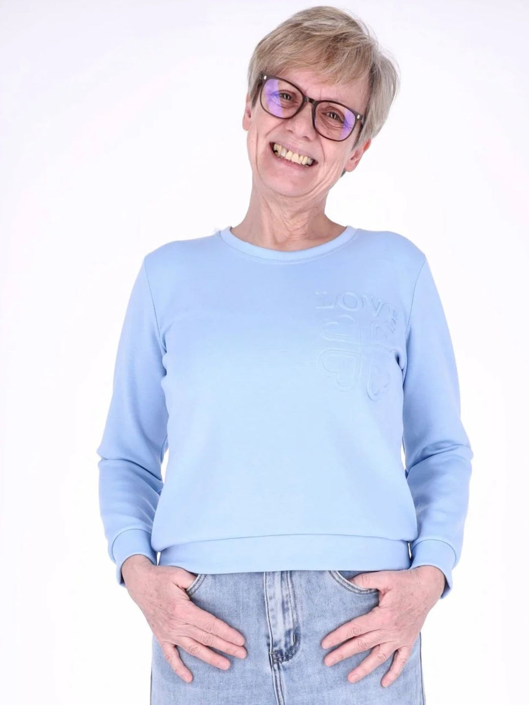 Blaues Damen Sweatshirt „LOVE“ mit Relief-Schriftzug