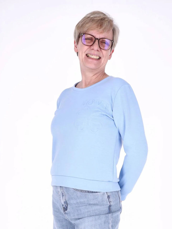Blaues Damen Sweatshirt „LOVE“ mit Relief-Schriftzug
