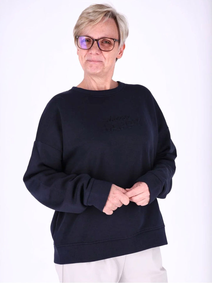 Dunkelblaues Damen Sweatshirt „Choose Happy“ mit 3D-Print