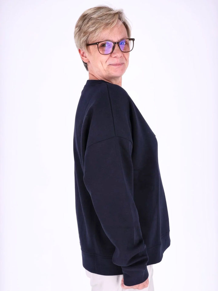 Dunkelblaues Damen Sweatshirt „Choose Happy“ mit 3D-Print
