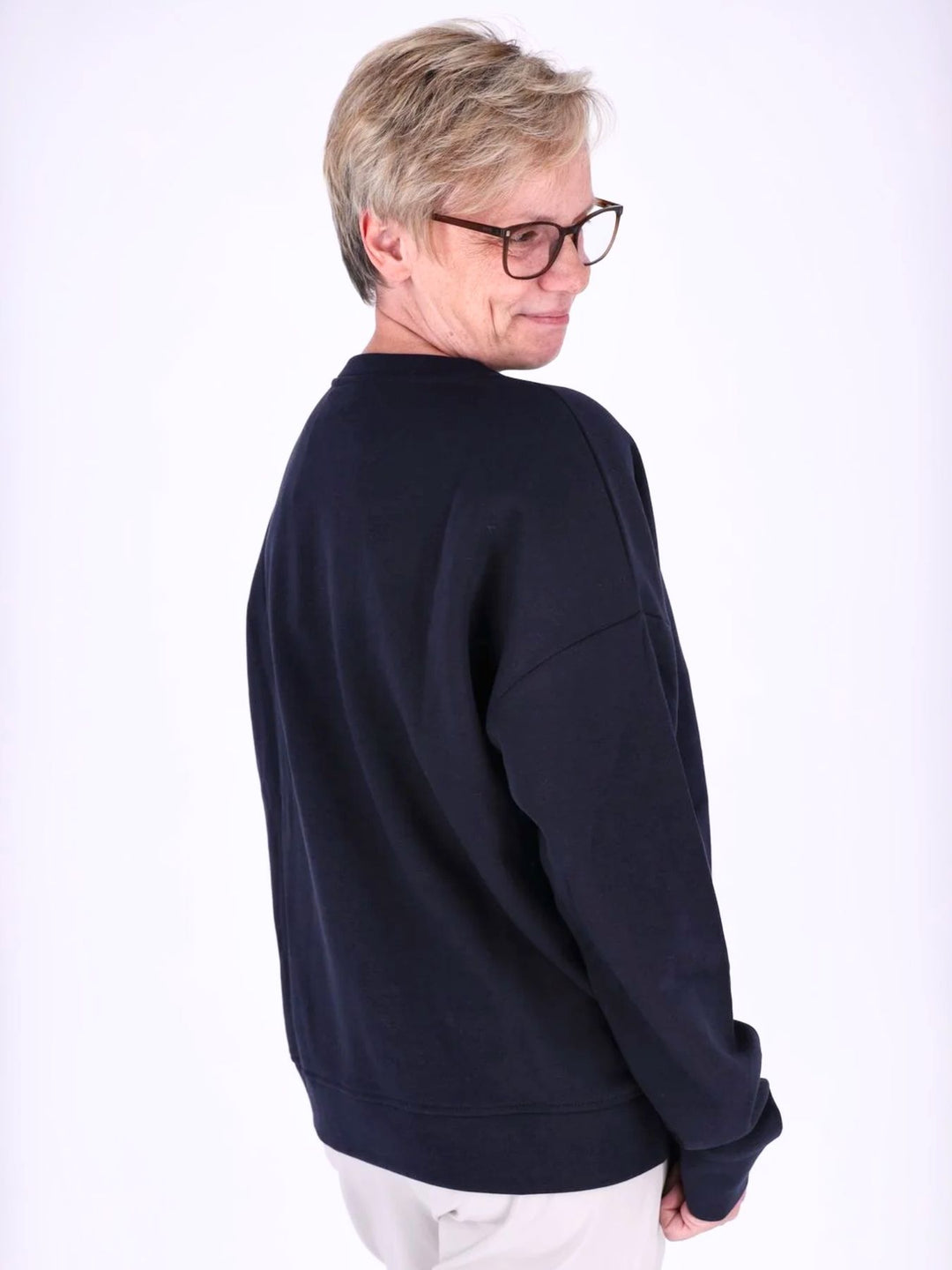 Dunkelblaues Damen Sweatshirt „Choose Happy“ mit 3D-Print