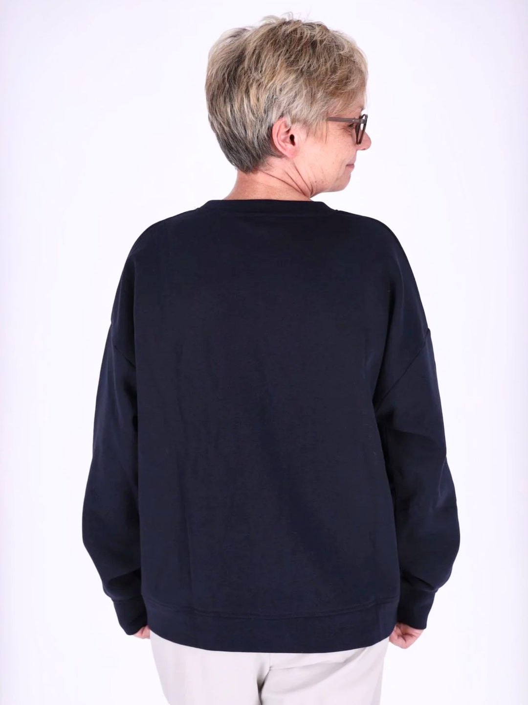 Dunkelblaues Damen Sweatshirt „Choose Happy“ mit 3D-Print