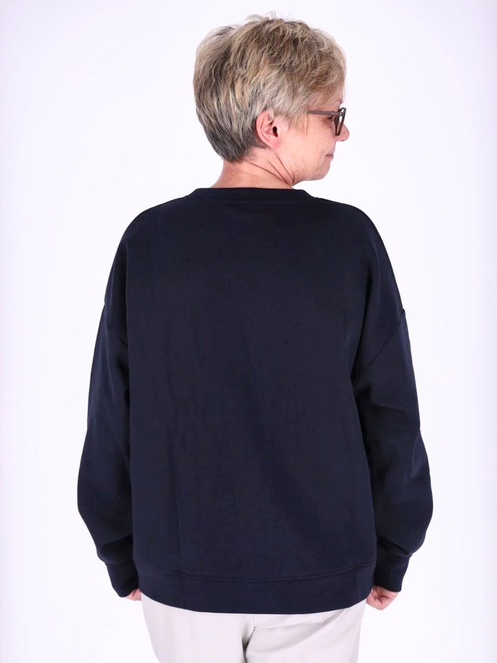 Dunkelblaues Damen Sweatshirt „Choose Happy“ mit 3D-Print