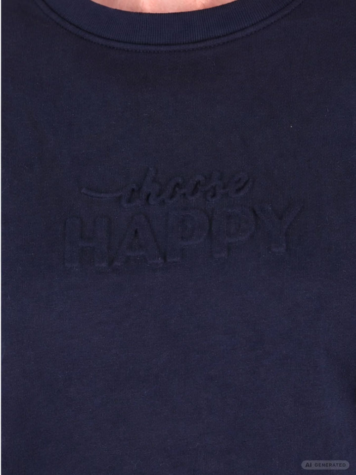 Dunkelblaues Damen Sweatshirt „Choose Happy“ mit 3D-Print