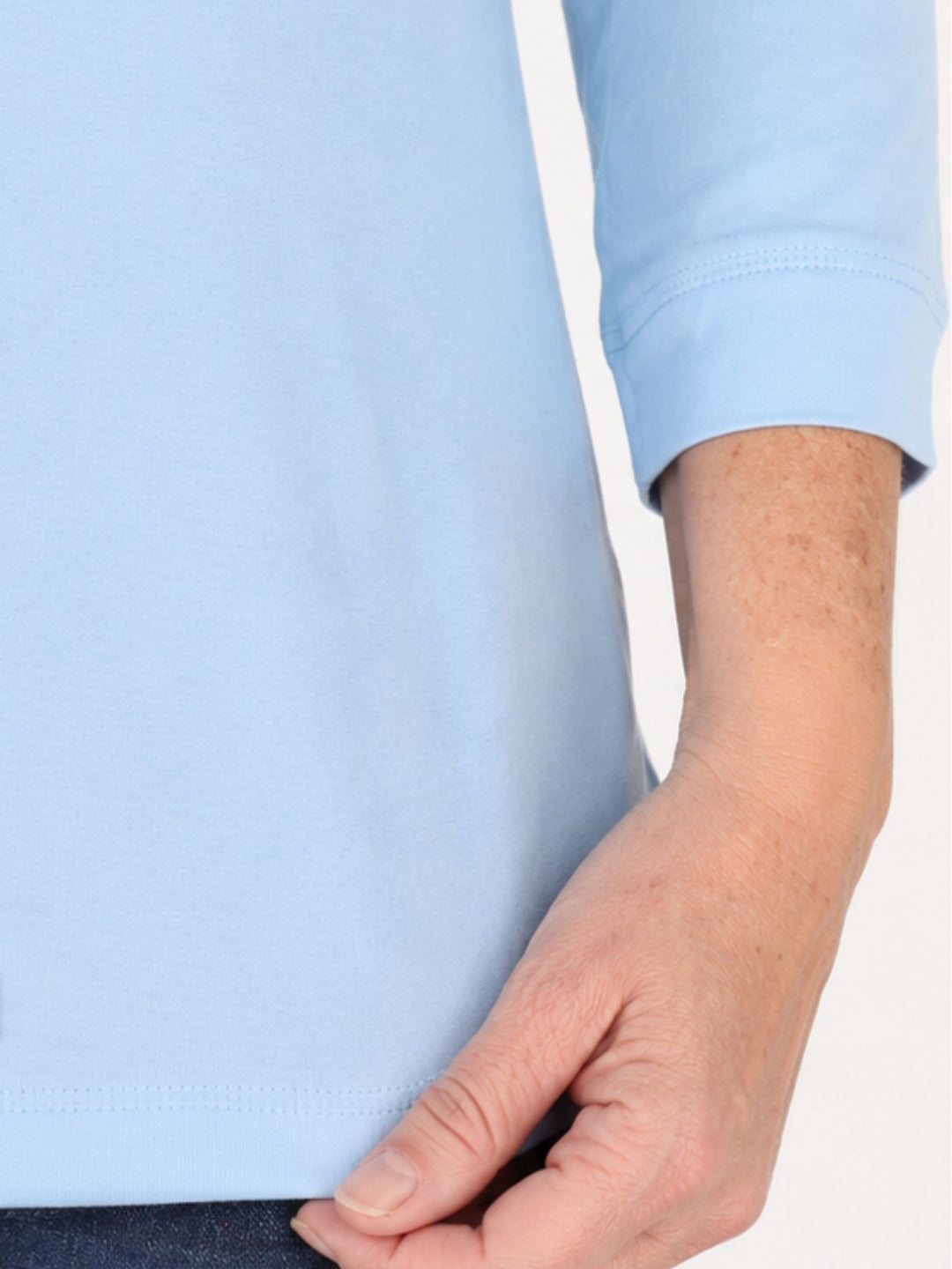 Blaues Damen Shirt mit 3/4-Arm, V-Ausschnitt & Wabenmuster