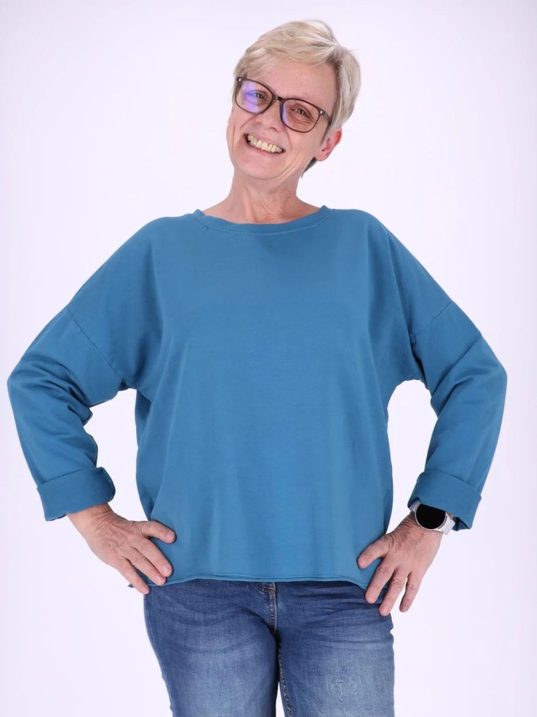 Blaues Damen Sweatshirt mit Raglanärmeln – One Size