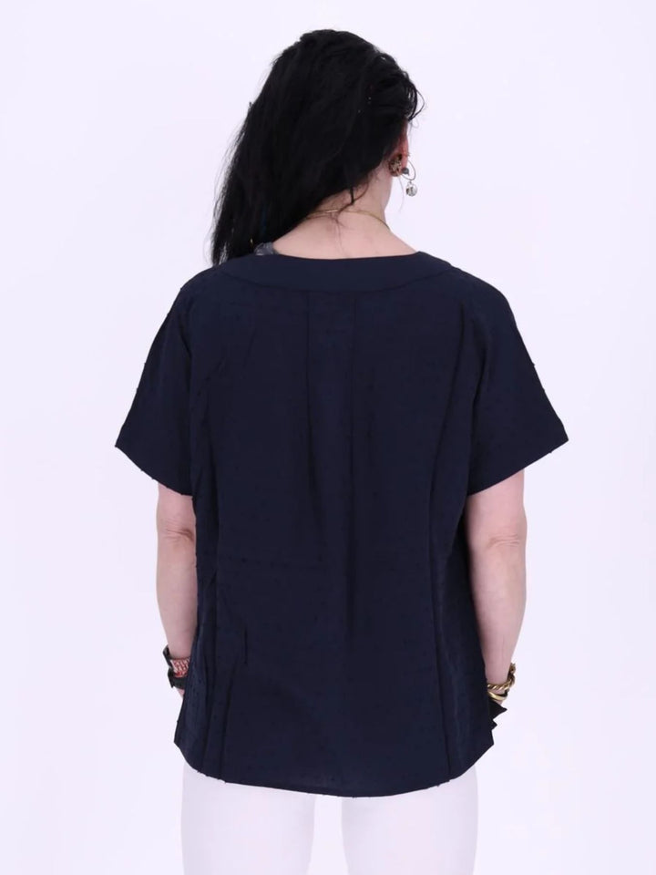 Dunkelblaues Damen Shirt im Blusen-Stil mit Plockmuster
