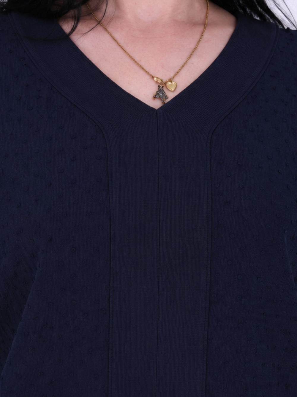 Dunkelblaues Damen Shirt im Blusen-Stil mit Plockmuster