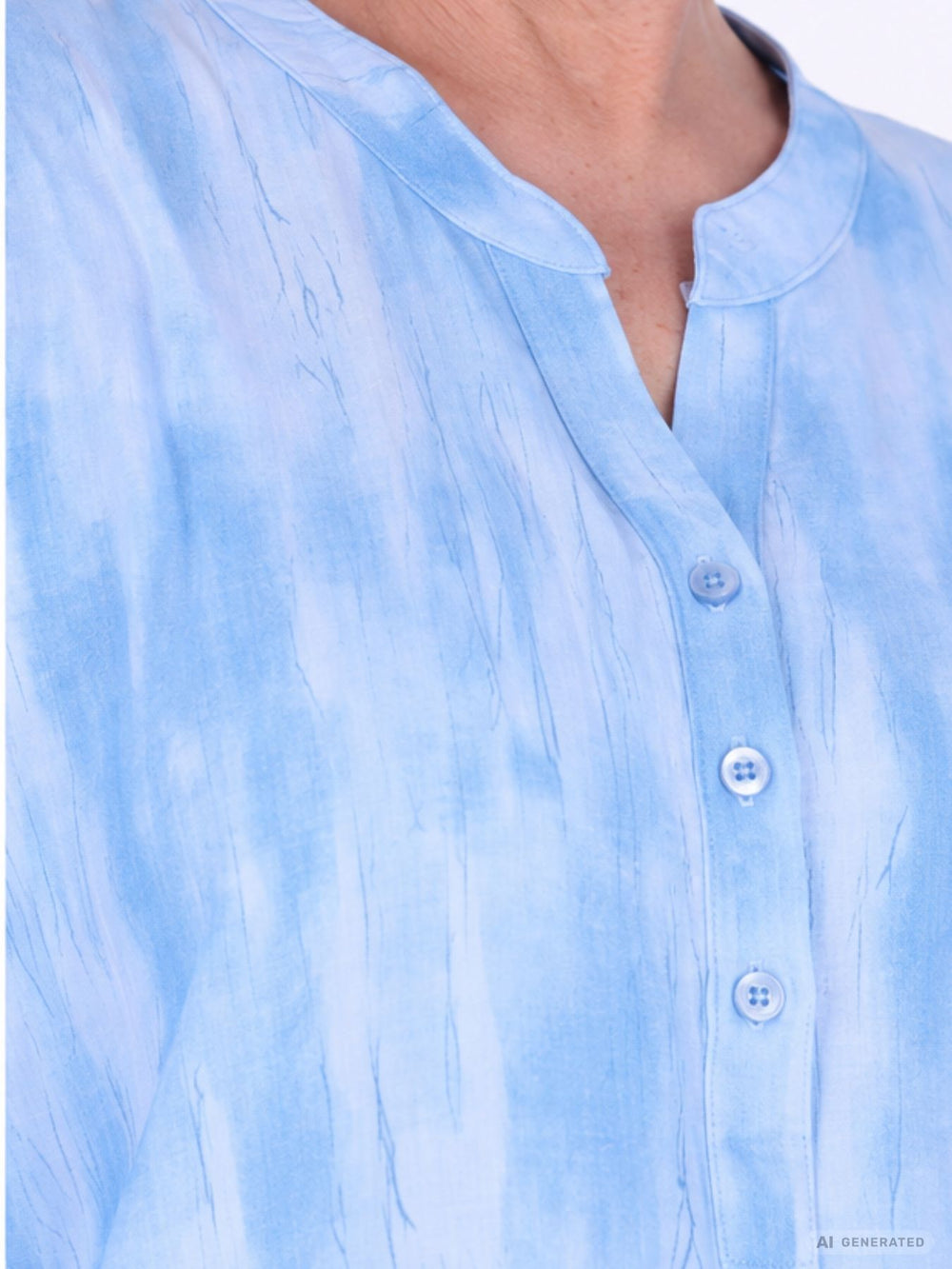 Blaues Damen Blusenshirt mit Allover-Print, Krempelarm & Knopfleiste