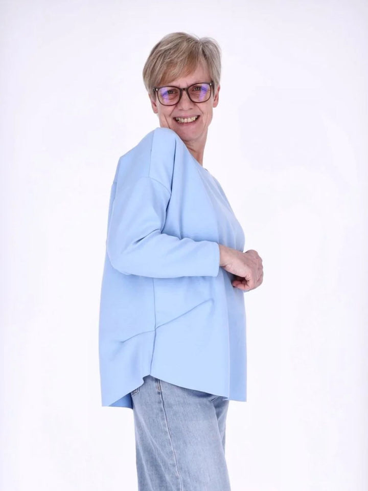 Blaues Damen Longshirt Oversized mit überschnittenen Schultern