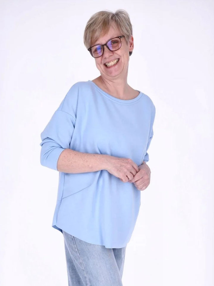Blaues Damen Longshirt Oversized mit überschnittenen Schultern