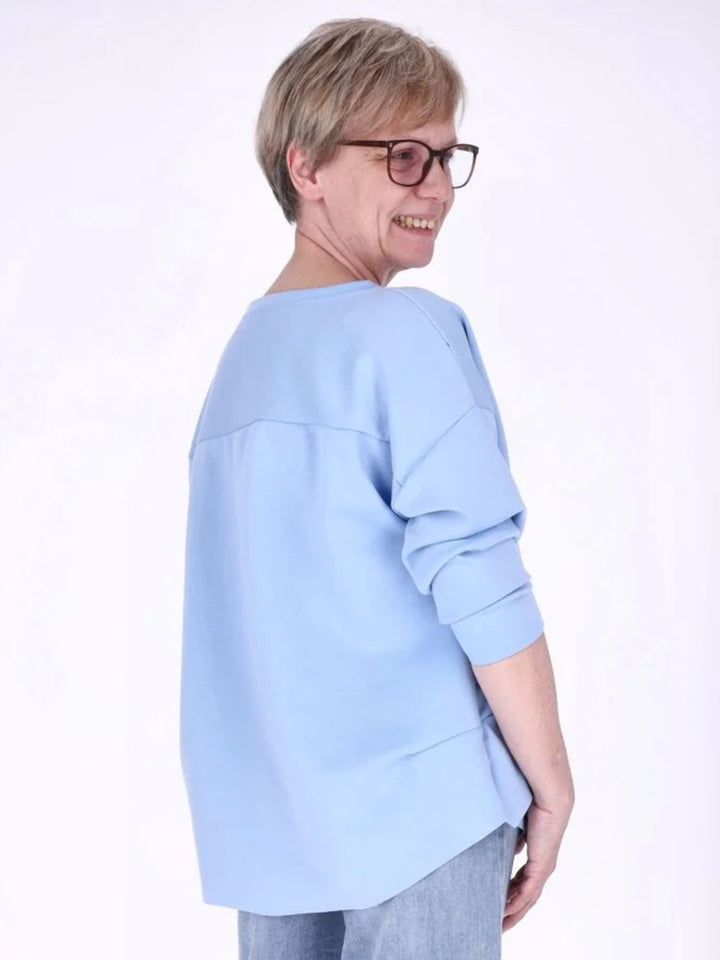 Blaues Damen Longshirt Oversized mit überschnittenen Schultern