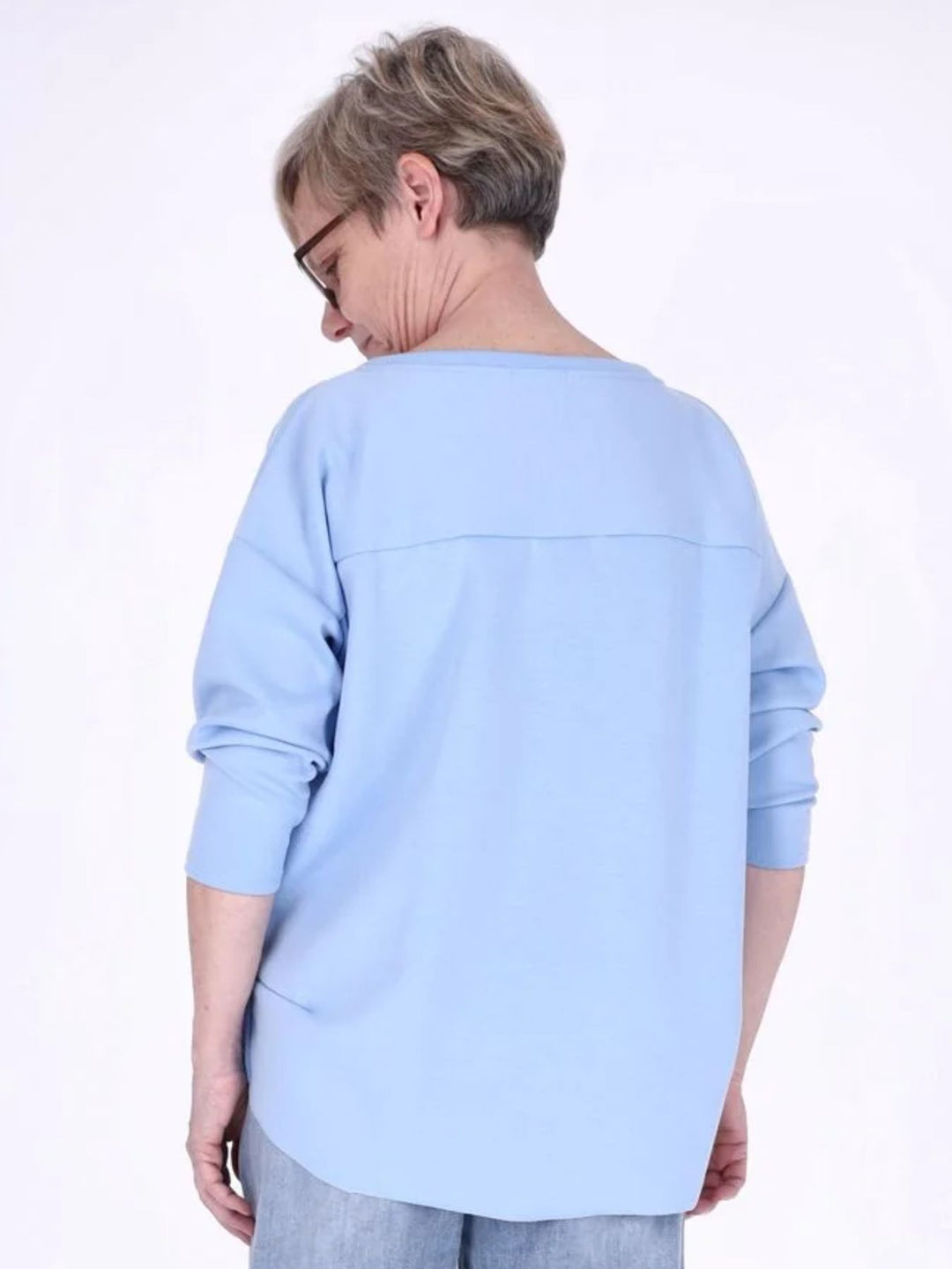 Blaues Damen Longshirt Oversized mit überschnittenen Schultern