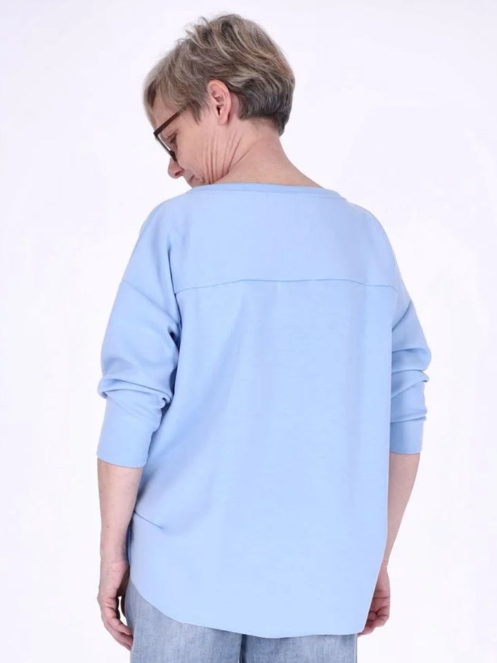 Blaues Damen Longshirt Oversized mit überschnittenen Schultern