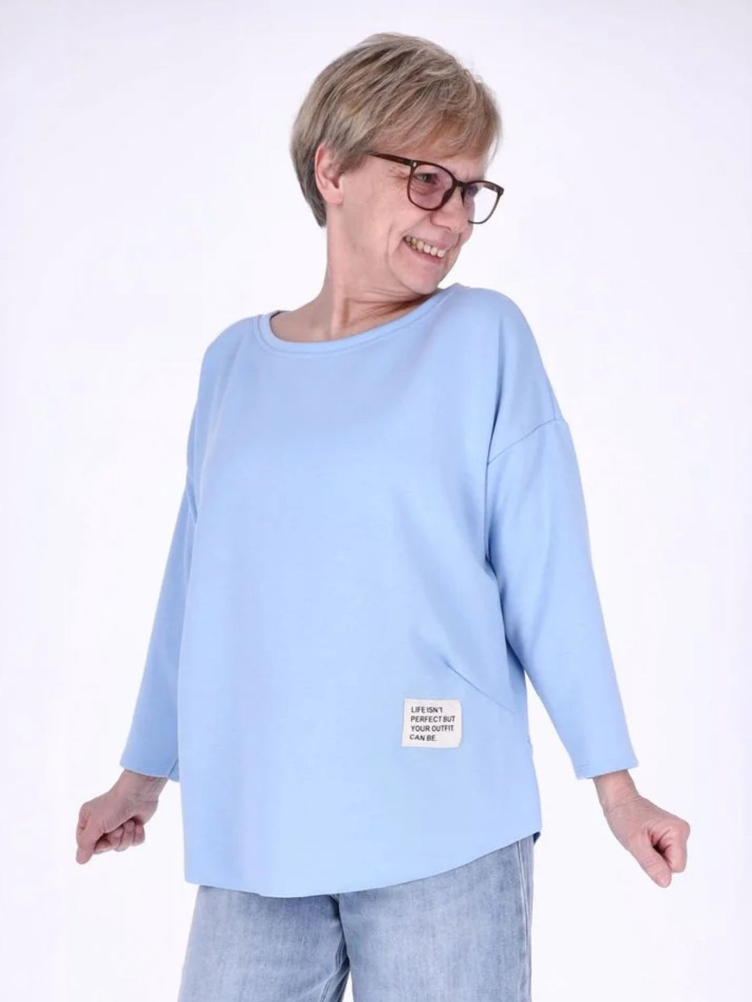 Blaues Damen Longshirt Oversized mit überschnittenen Schultern