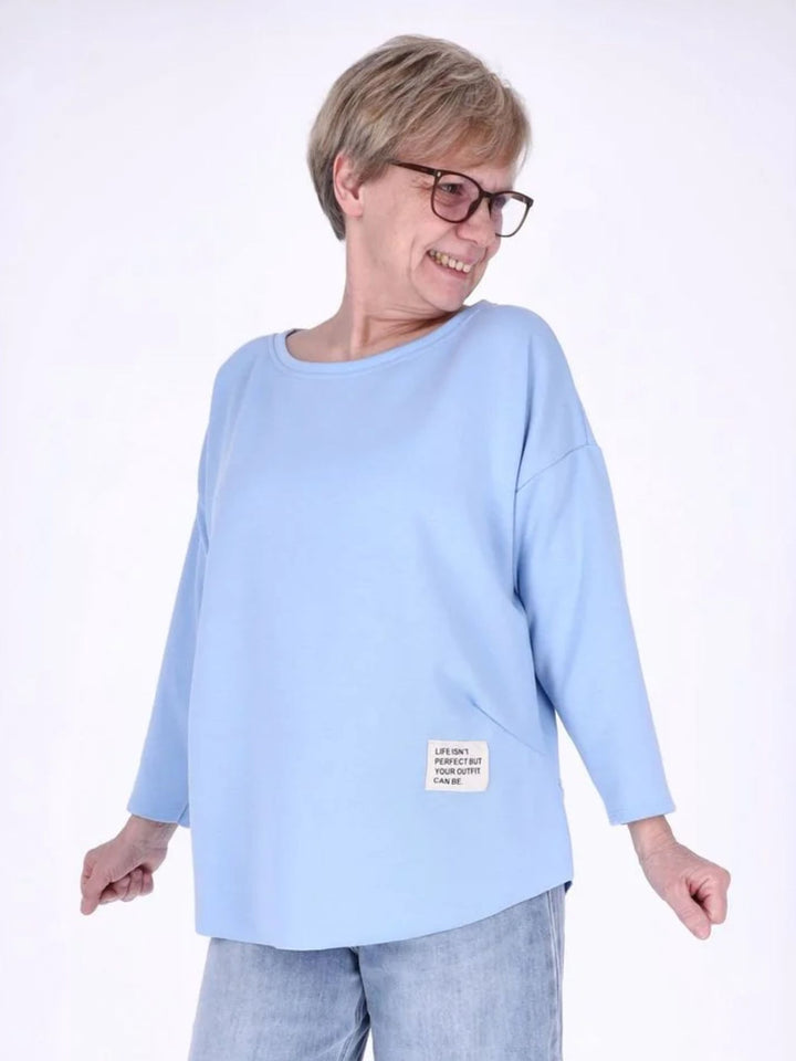 Blaues Damen Longshirt Oversized mit überschnittenen Schultern