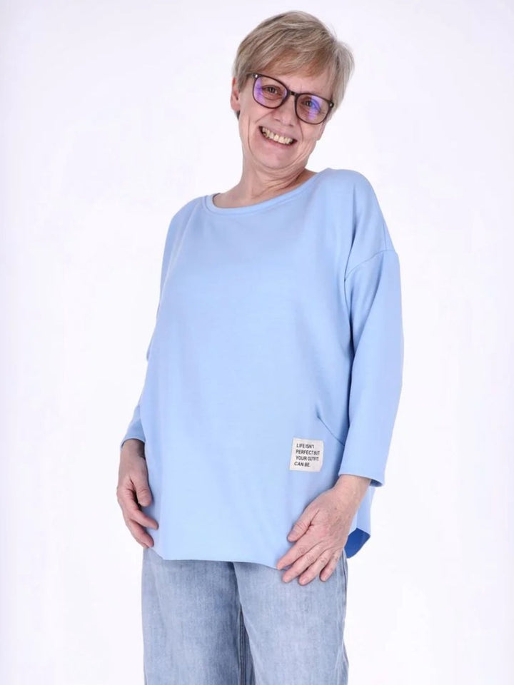 Blaues Damen Longshirt Oversized mit überschnittenen Schultern