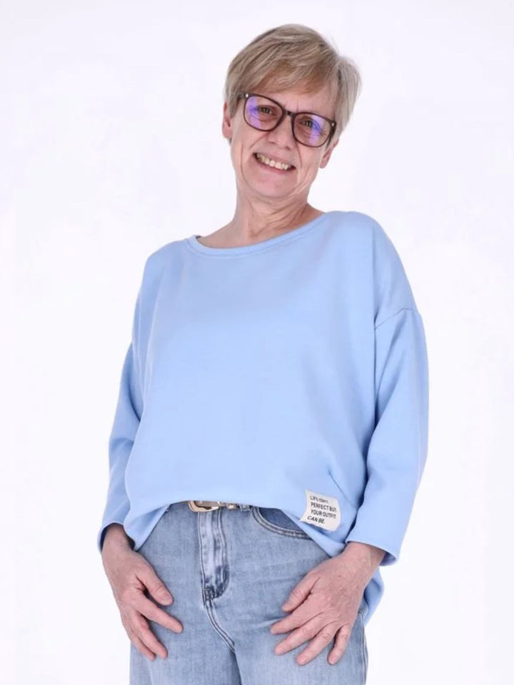 Blaues Damen Longshirt Oversized mit überschnittenen Schultern