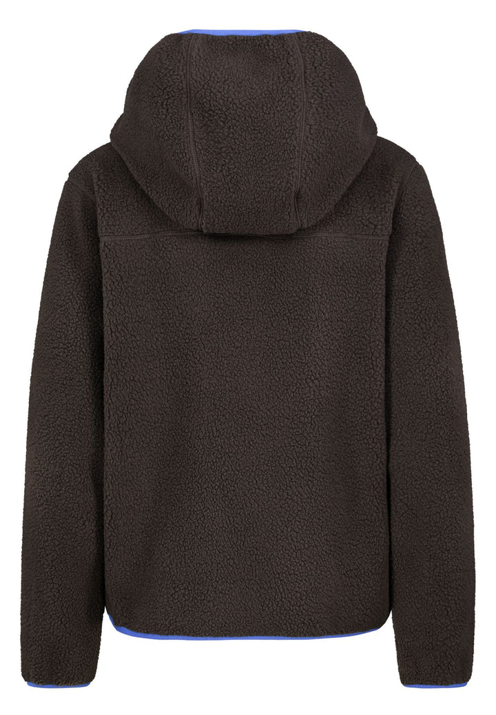 Damen Fleecejacke mit Kapuze – Braun, Blau & Creme
