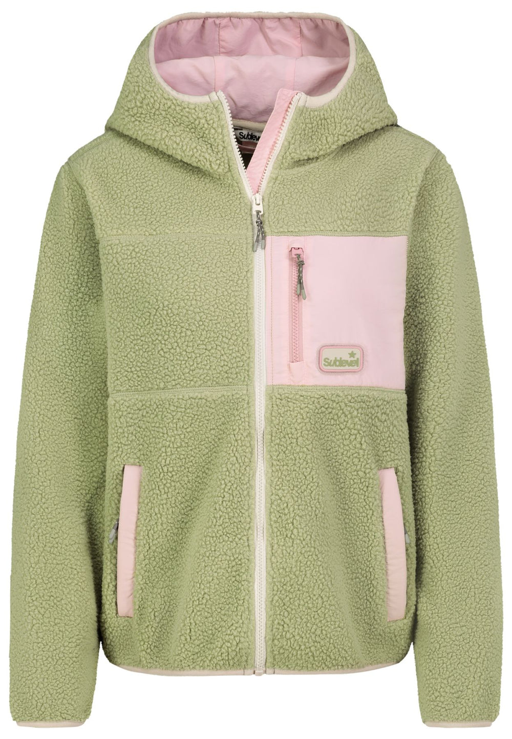 Damen Fleecejacke mit Kapuze – kuscheliger Freizeit-Look in Grün & Rosa