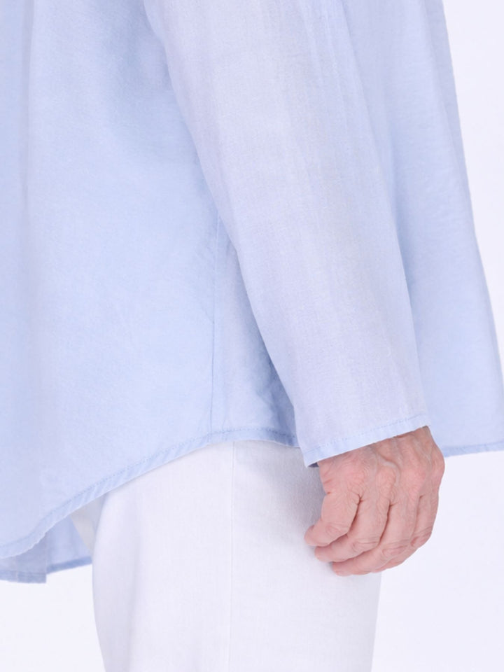 Blaues Damen Blusenshirt aus Viskose mit Krempelarm & Knopfleiste