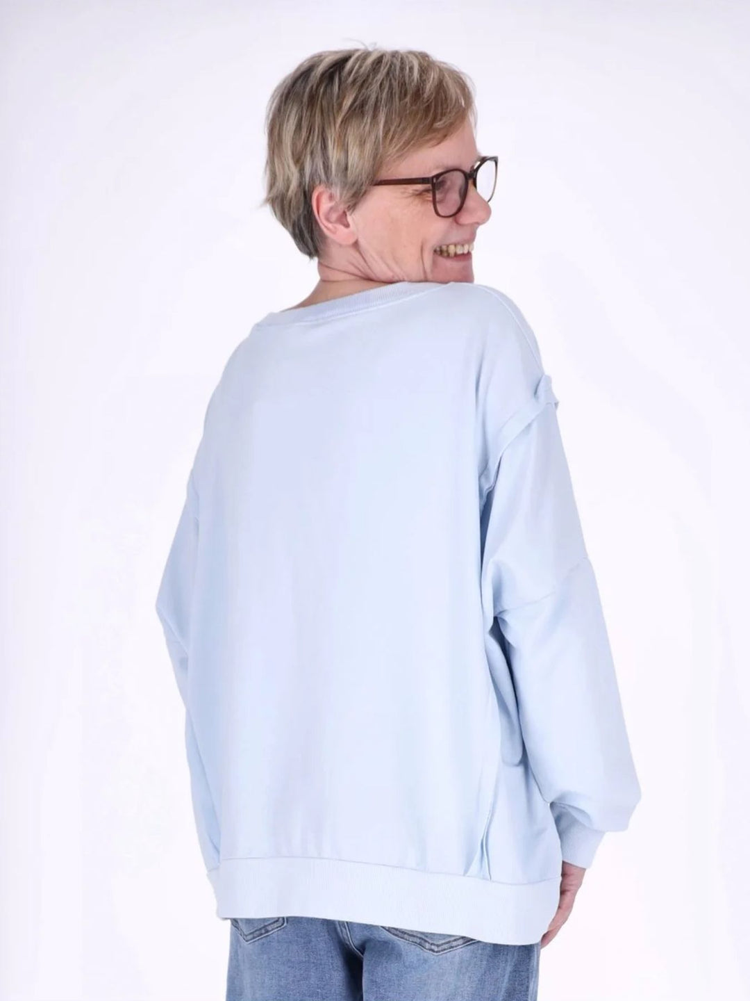 Blaues Damen Oversize Sweatshirt „HEY“ mit Statement-Print