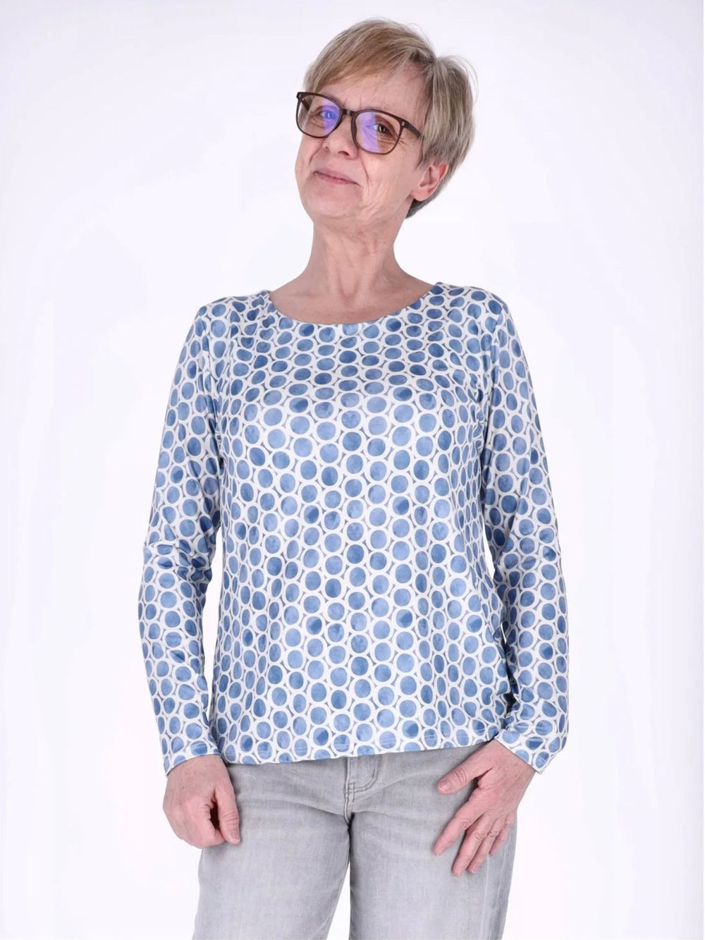 Hellblaues Damen Shirt mit Allover Kreis-Muster