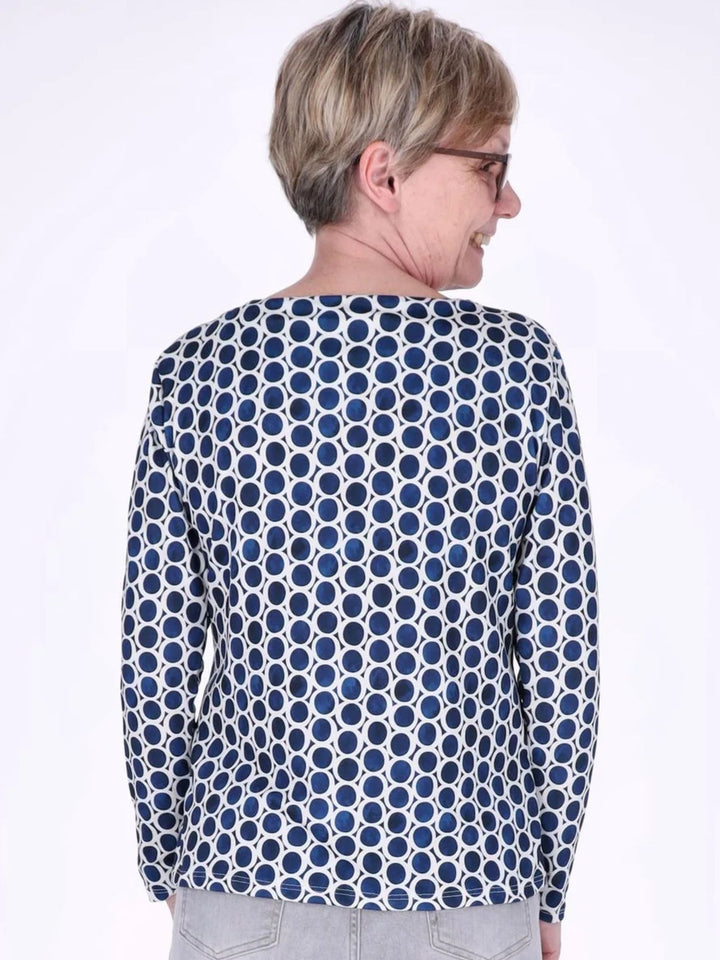 Dunkelblaues Damen Shirt mit Allover Kreis-Muster