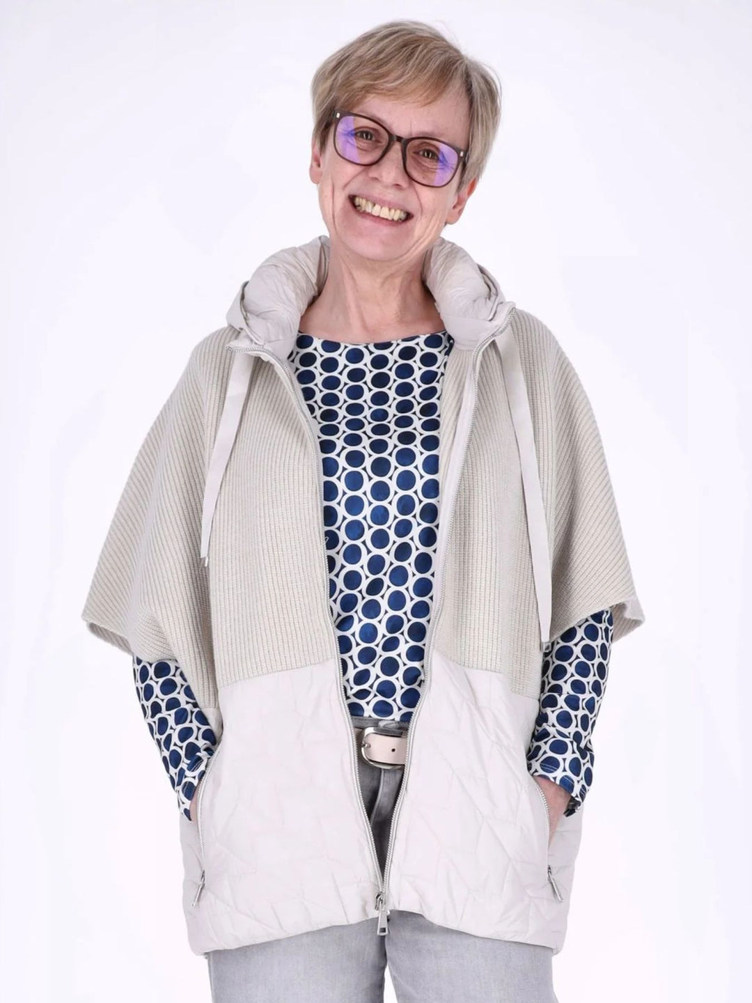 Dunkelblaues Damen Shirt mit Allover Kreis-Muster