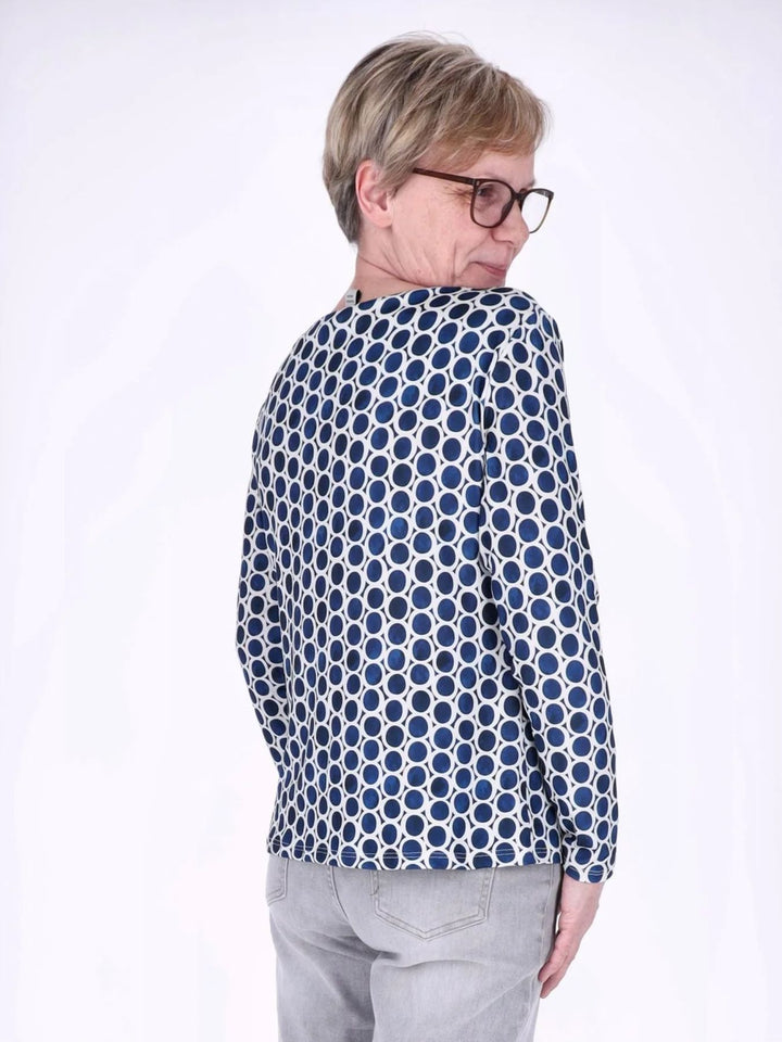 Dunkelblaues Damen Shirt mit Allover Kreis-Muster