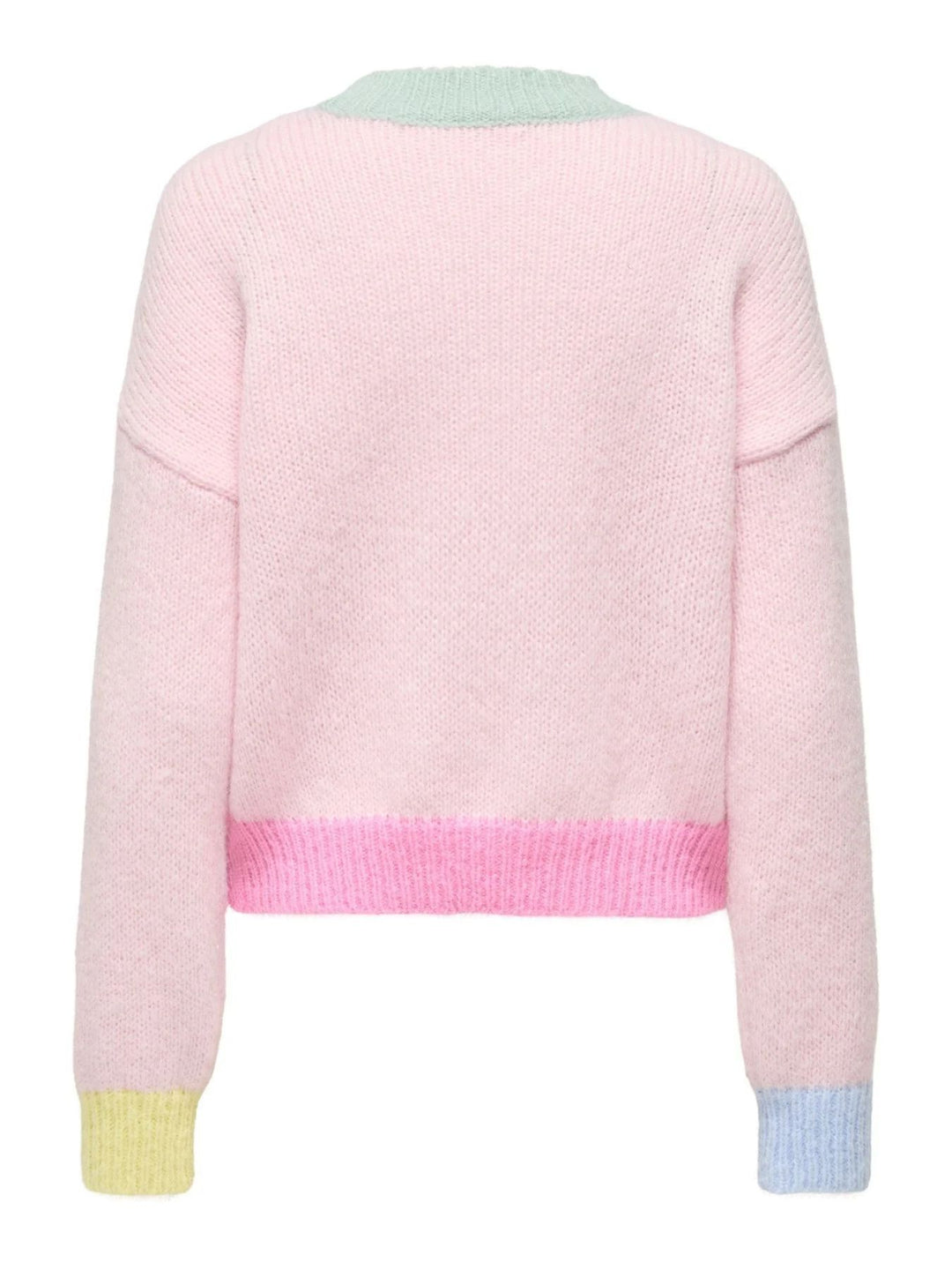 Damen Strickpullover in Rosa mit bunten Kontrastdetails