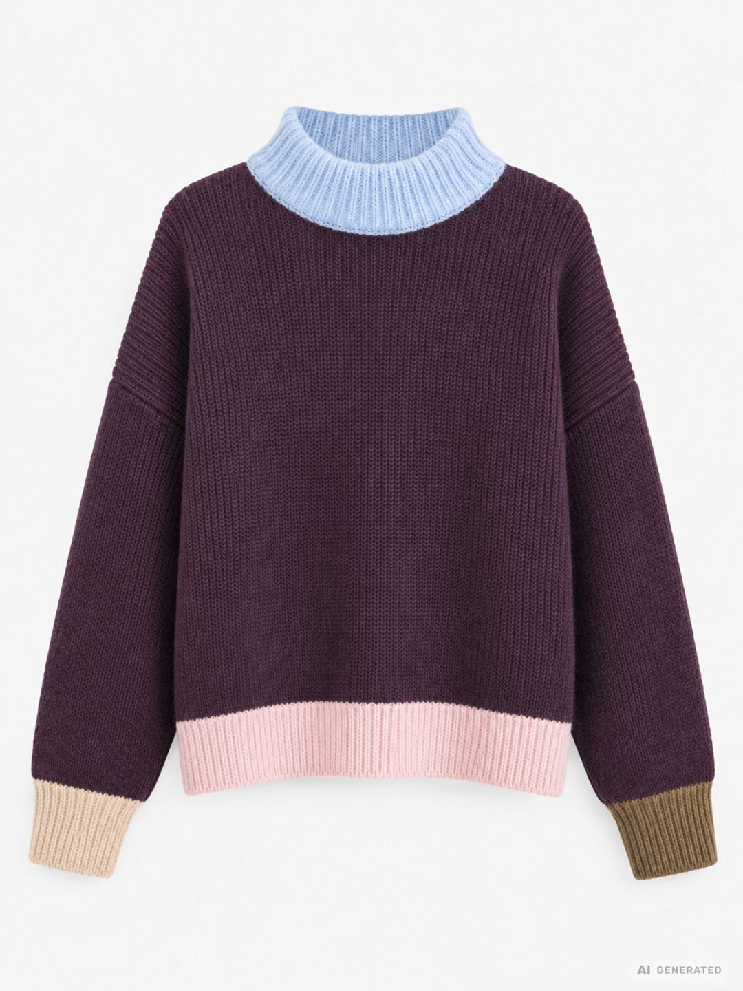 Lila Damen Strickpullover mit bunten Kontrastdetails