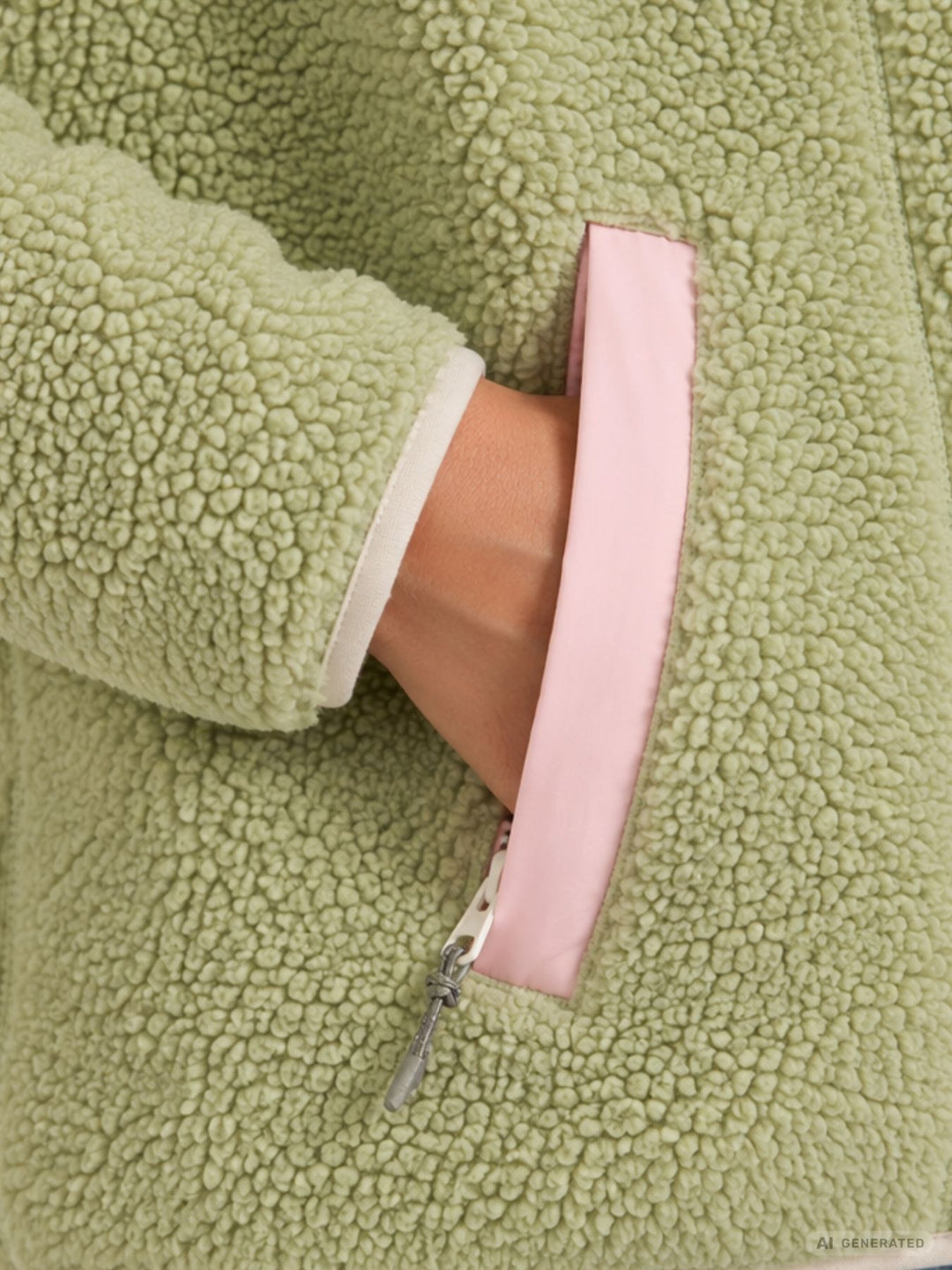 Damen Fleecejacke mit Kapuze – kuscheliger Freizeit-Look in Grün & Rosa