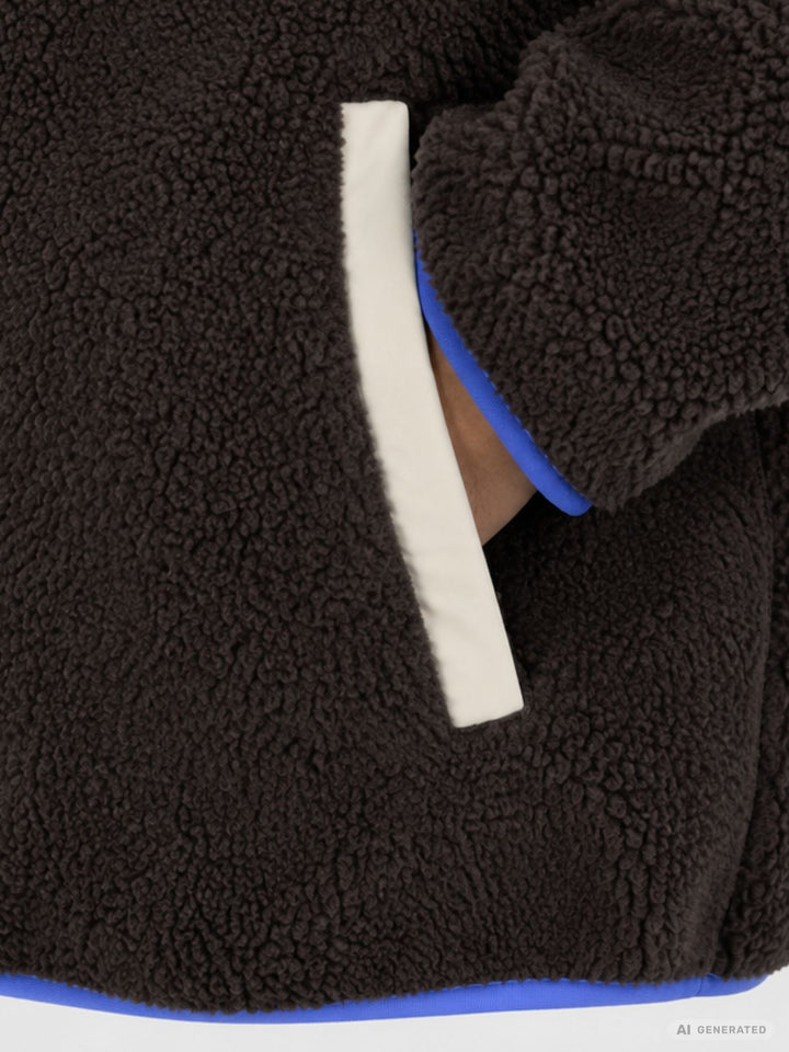 Damen Fleecejacke mit Kapuze – Braun, Blau & Creme