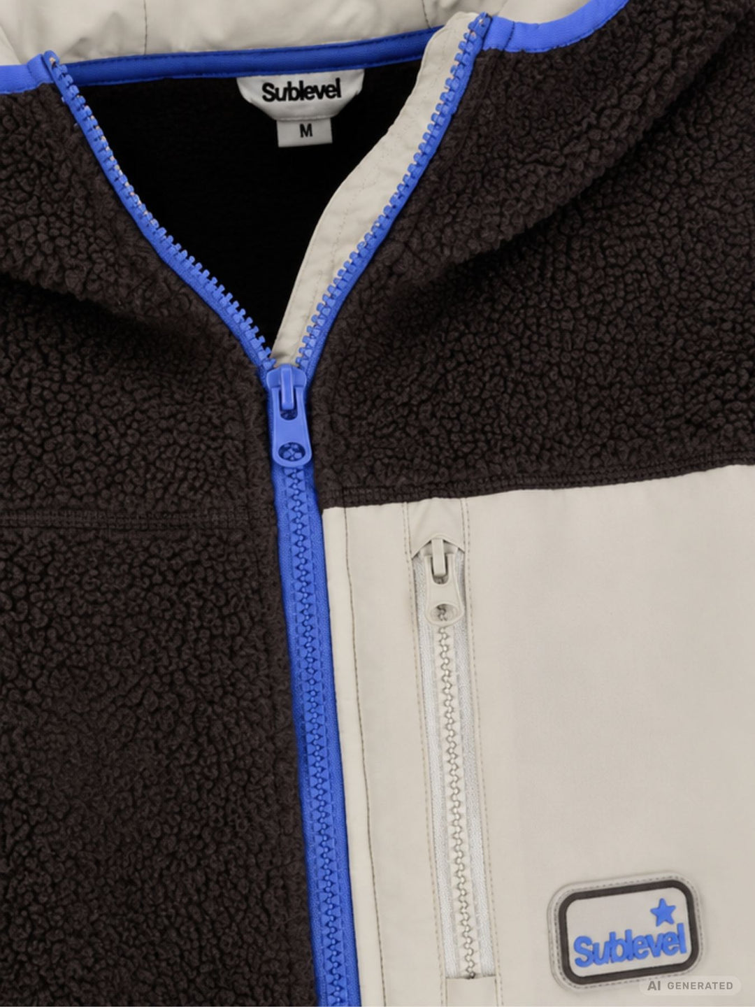 Damen Fleecejacke mit Kapuze – Braun, Blau & Creme