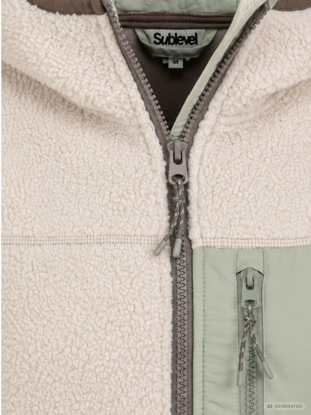 Damen Fleecejacke mit Kapuze – Creme, Salbeigrün & Braun