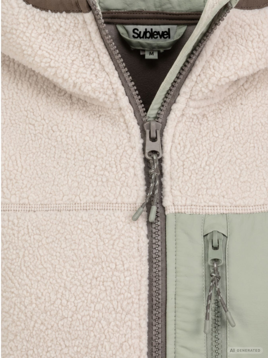 Damen Fleecejacke mit Kapuze – Creme, Salbeigrün & Braun
