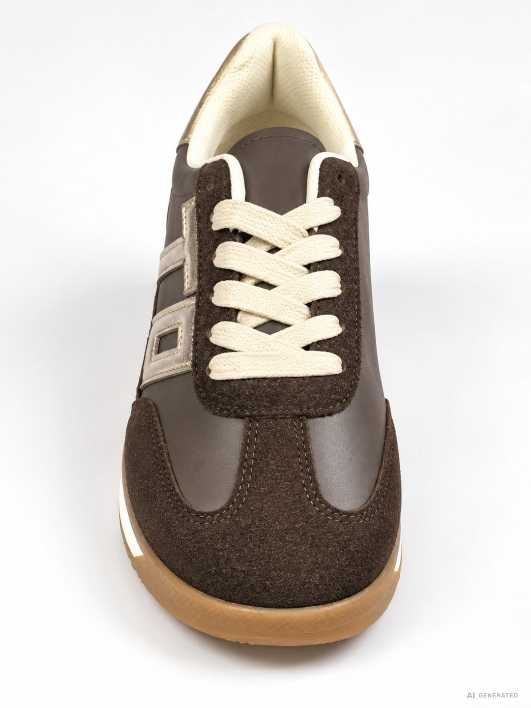 Damen Retro Sneaker in Braun mit Metallic-Details/Retro Look