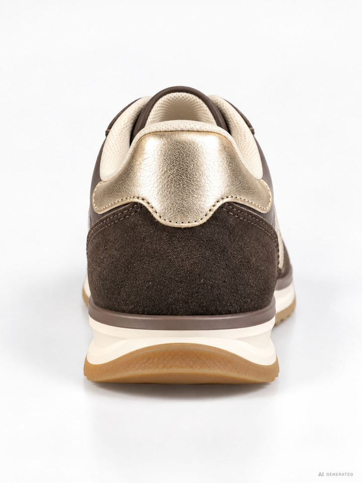 Damen Retro Sneaker in Braun mit Metallic-Details/Retro Look