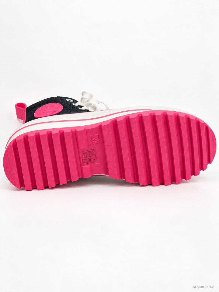 Damen High-Top Sneaker in Dunkelblau mit Leo-Print & Pink