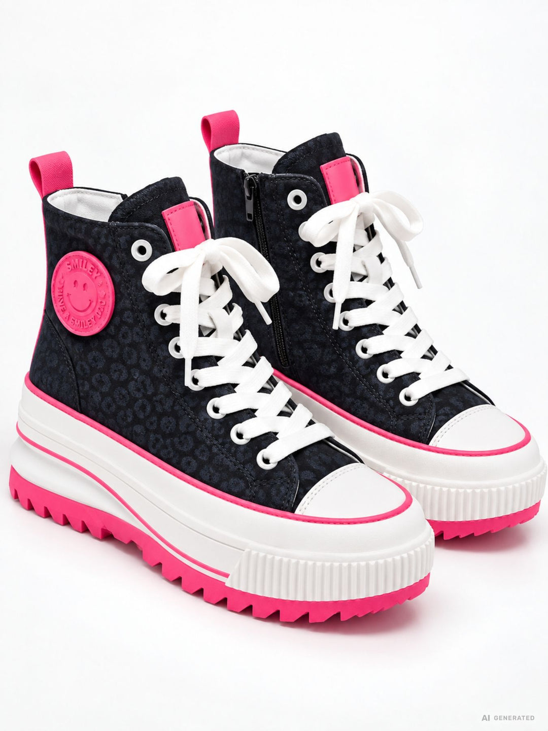Damen High-Top Sneaker in Dunkelblau mit Leo-Print & Pink