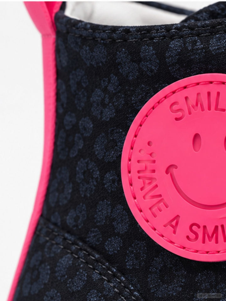 Damen High-Top Sneaker in Dunkelblau mit Leo-Print & Pink