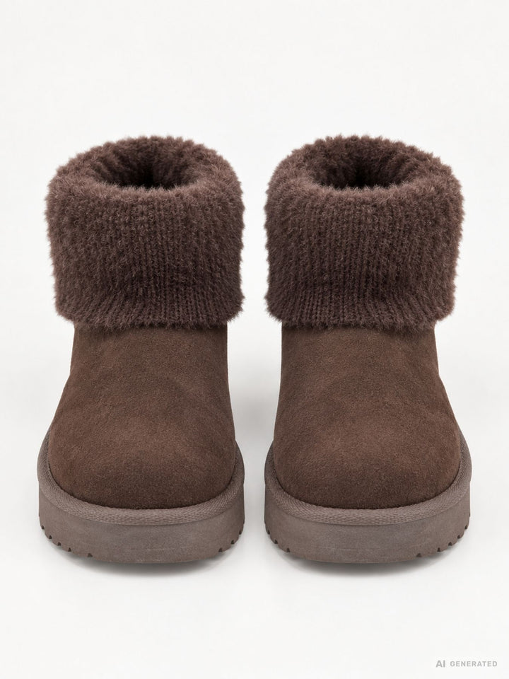 Kuschelige Damen Boots in Braun mit Strickkragen