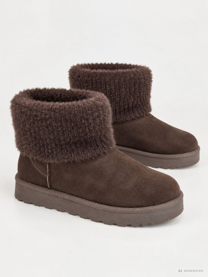 Kuschelige Damen Boots in Braun mit Strickkragen