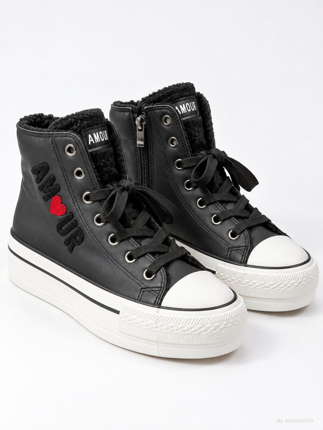 Schwarzer High-Top Sneaker mit Plateau & AMOUR-Detail