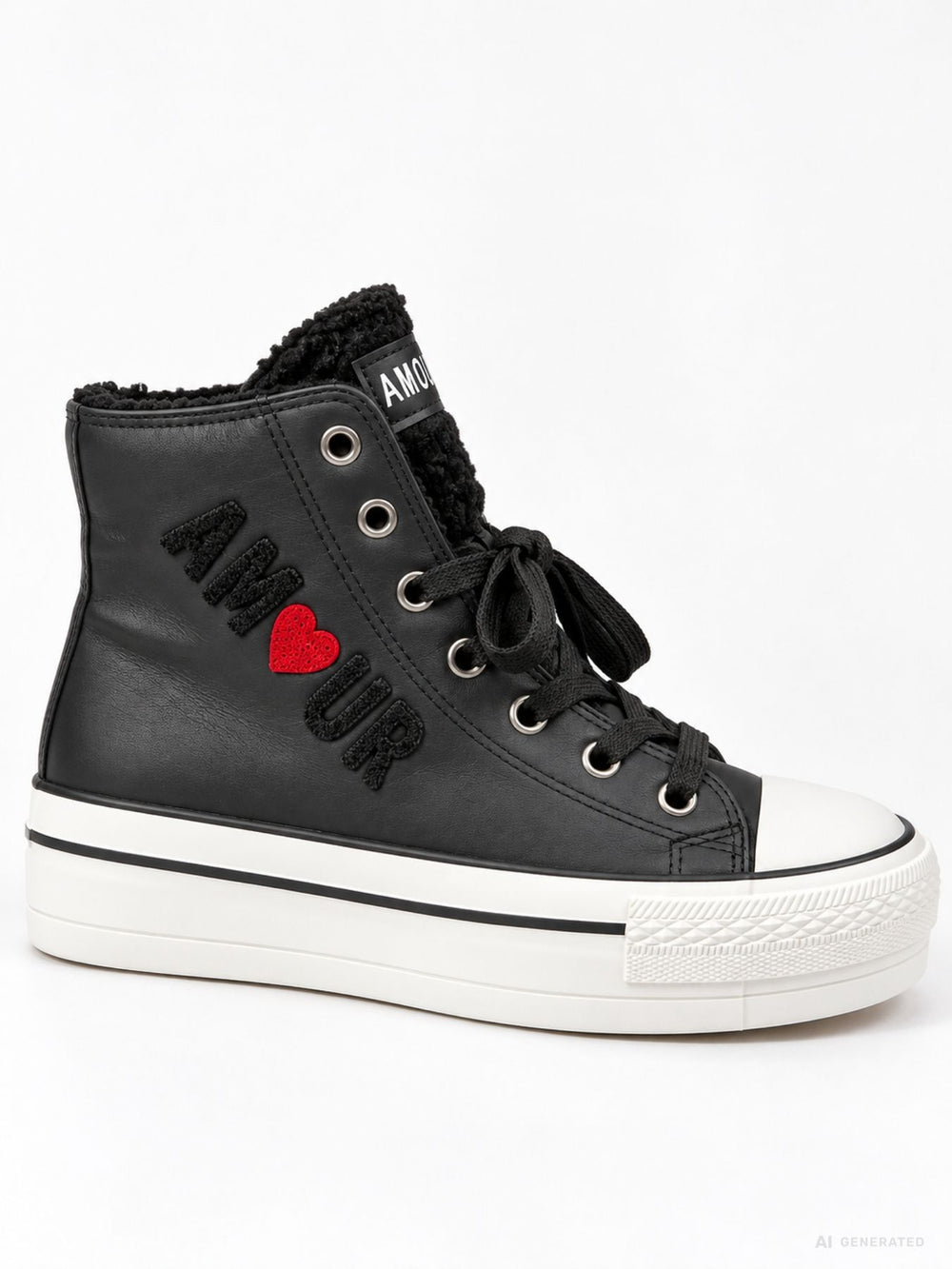 Schwarzer High-Top Sneaker mit Plateau & AMOUR-Detail