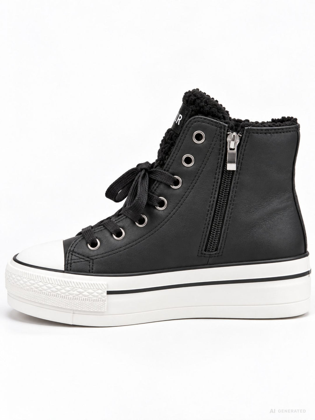 Schwarzer High-Top Sneaker mit Plateau & AMOUR-Detail