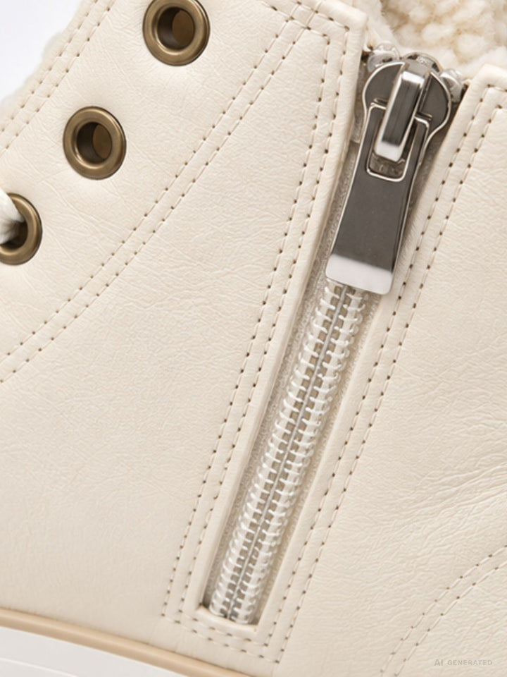 Cremefarbener High-Top Sneaker mit Plateau & AMOUR-Detail