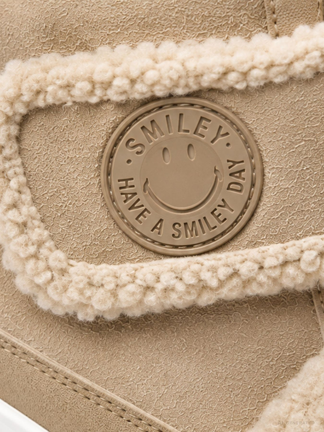 Beige High-Top Plateau Sneaker mit Teddy-Details