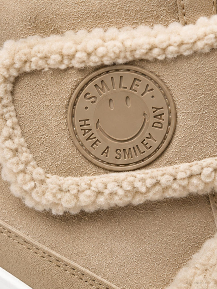 Beige High-Top Plateau Sneaker mit Teddy-Details